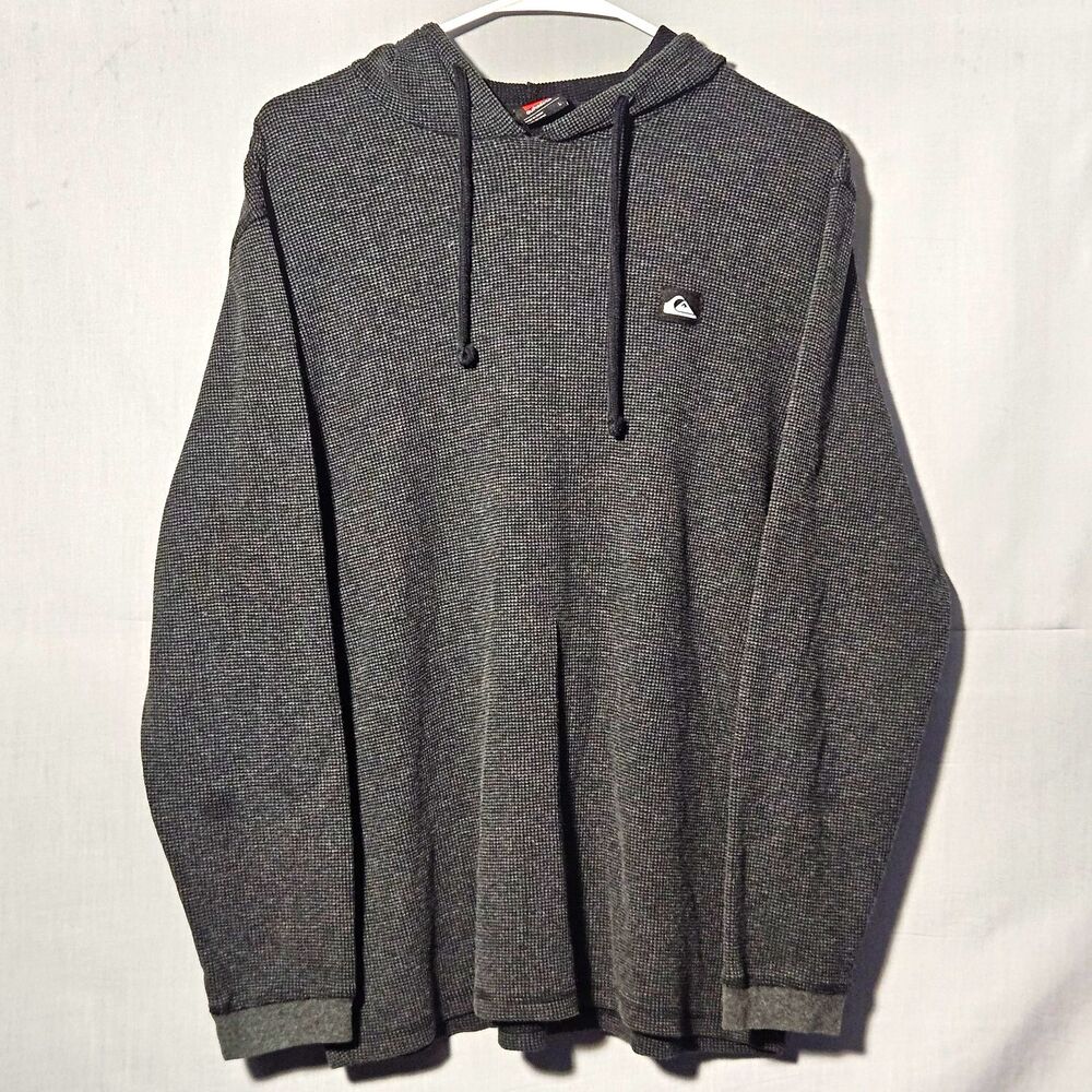 Quiksilver Hoodie Sweatshirt Thermal Pullover Mens L Gray Drawstring Surf Skate